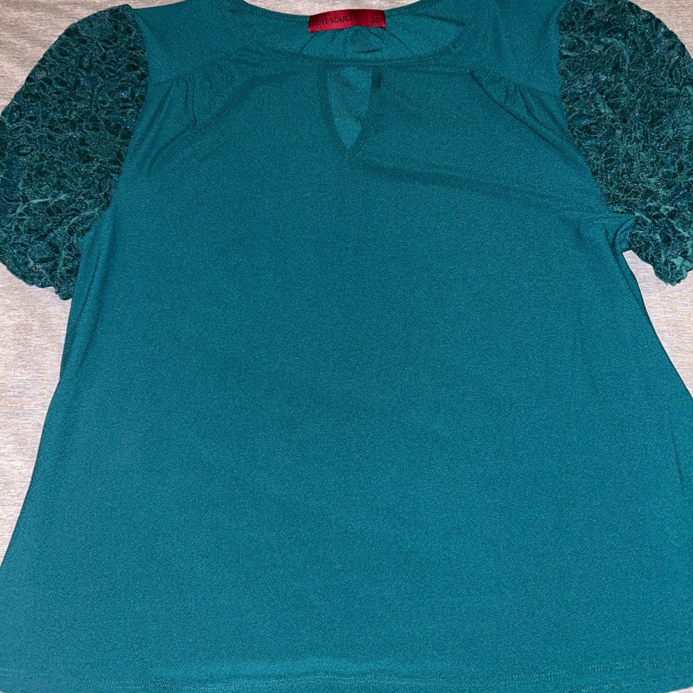 Teal Lace Sleeve Women's Top